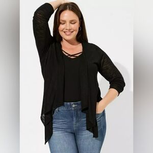 Torrid Black Slub Drape Front Cardigan – Size 1X